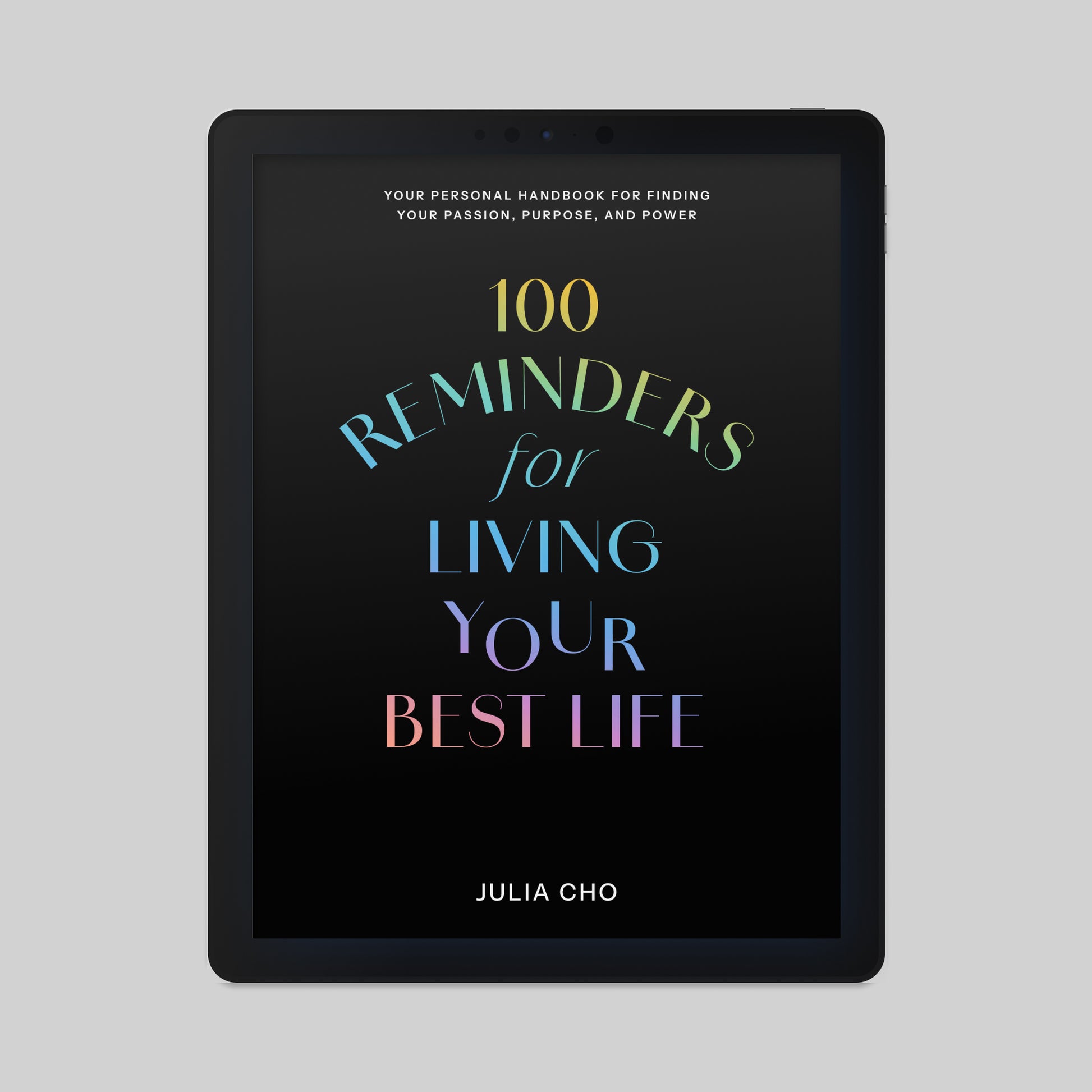 Electronic tablet displaying 100 Reminders for Living Your Best Life ebook cover